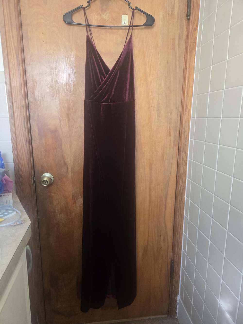Fashion Nova Velvet Spaghetti Strap Maxi Dress in Deep Wine